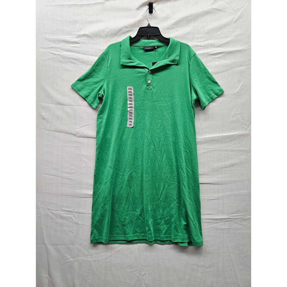 Rafaella Womens 1XL Green Short Sleeve Polo Dress Cotton Blend LRQFE015 NEW